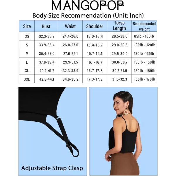 MANGOPOP Womens Bodysuit V Neck Spaghetti Strap Tank Tops Cami Backless Sleeveless Loose Fit Blouse Body Suits Sexy CasualBlack