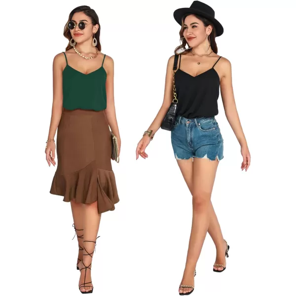 MANGOPOP Womens Bodysuit V Neck Spaghetti Strap Tank Tops Cami Backless Sleeveless Loose Fit Blouse Body Suits Sexy CasualDark Green