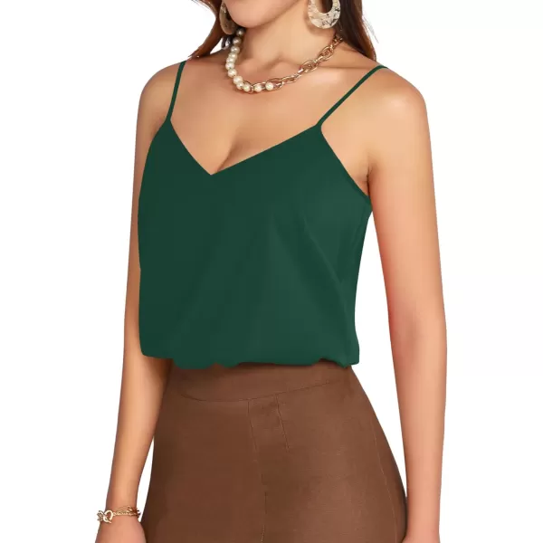 MANGOPOP Womens Bodysuit V Neck Spaghetti Strap Tank Tops Cami Backless Sleeveless Loose Fit Blouse Body Suits Sexy CasualDark Green