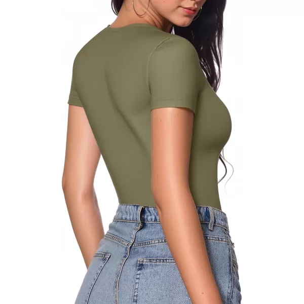 MANGOPOP Womens Crew Neck Short Sleeve Bodysuit Basic T Shirts TopsArmy Green