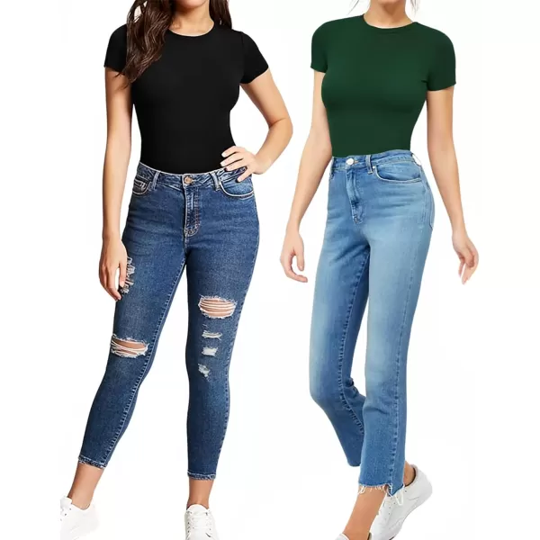 MANGOPOP Womens Crew Neck Short Sleeve Bodysuit Basic T Shirts TopsDeep Green