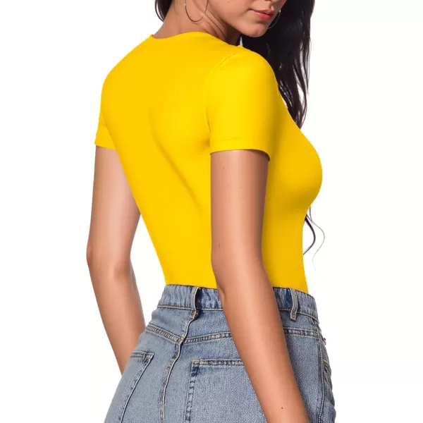 MANGOPOP Womens Crew Neck Short Sleeve Bodysuit Basic T Shirts TopsYellow