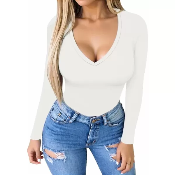 MANGOPOP Womens Deep V Neck Long Sleeve  Short Sleeve BodysuitMANGOPOP Womens Deep V Neck Long Sleeve  Short Sleeve Bodysuit