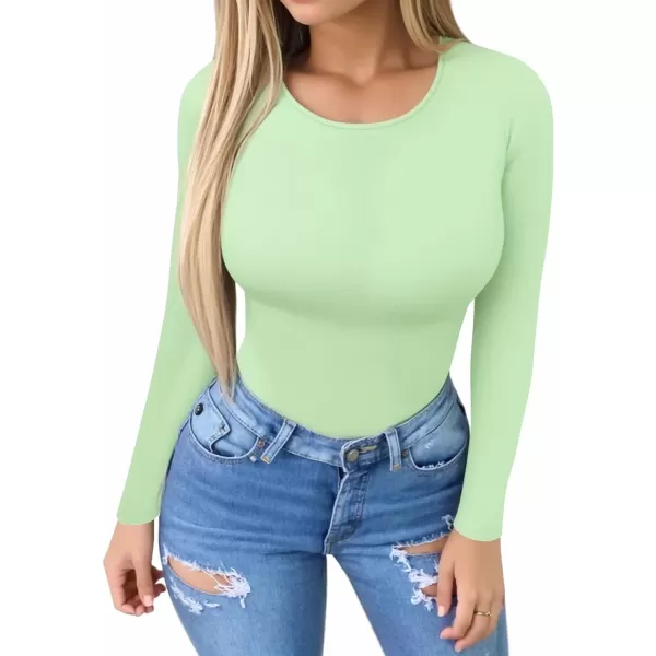 MANGOPOP Womens Round Collar Clothing Short Sleeve Long Sleeve Tops T Shirt BodysuitLong Sleeve Fern Green