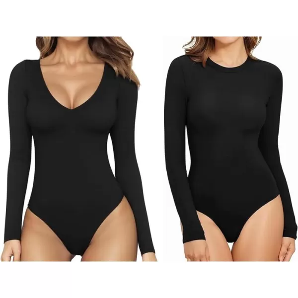 MANGOPOP Womens Deep V Neck Long Sleeve Tops Bodysuit  Crew Neck Long Sleeve BodysuitMANGOPOP Womens Deep V Neck Long Sleeve Tops Bodysuit  Crew Neck Long Sleeve Bodysuit