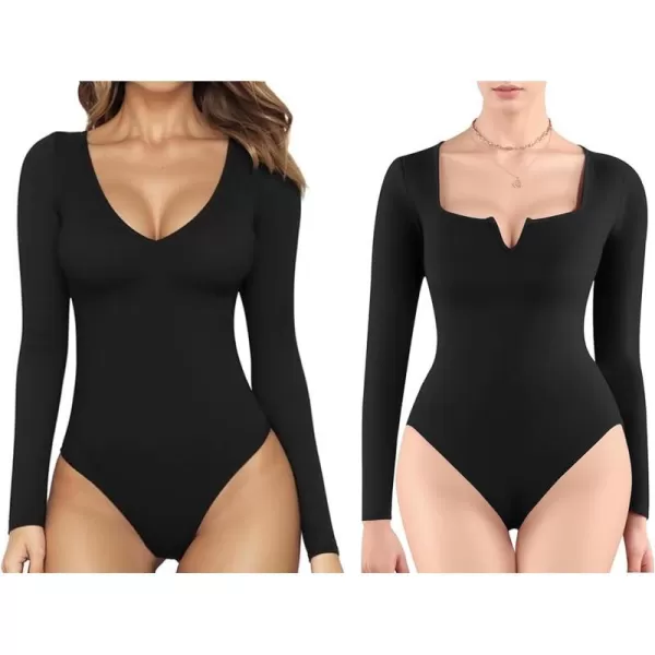 MANGOPOP Womens Deep V Neck Long Sleeve Tops Bodysuit Sweetheart Neckline Long Sleeve BodysuitMANGOPOP Womens Deep V Neck Long Sleeve Tops Bodysuit Sweetheart Neckline Long Sleeve Bodysuit