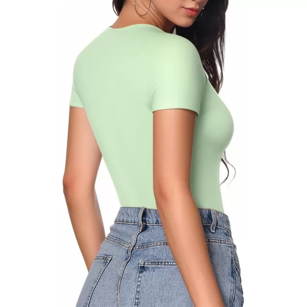 MANGOPOP Deep V Neck Short Sleeve Tops Bodysuit for Women ClothingFern Green