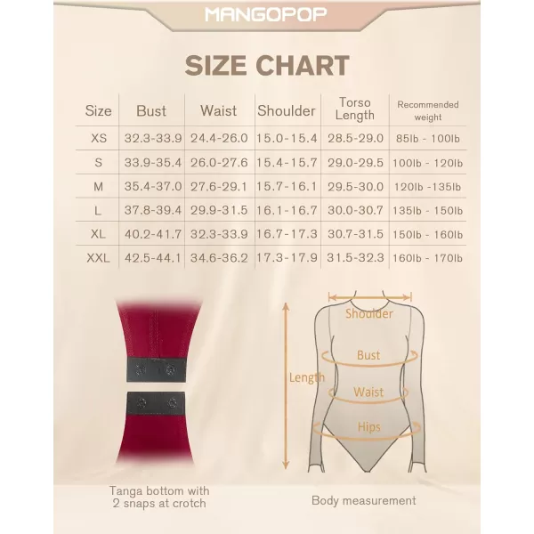 MANGOPOP Long Sleeve Bodysuit for Women V neck Womens Body Suit Fitted Tops ShirtsLong Sleeve Burgundy