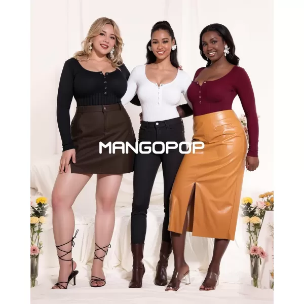 MANGOPOP Scoop Neck Henley Bodysuit Shirts for Women Button Down Basic Ribbed Thong BodysuitsLong Sleeve Burgundy