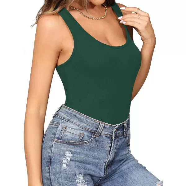 MANGOPOP Tank Top Scoop Neck Bodysuits for Women Sleeveless Racerback Ribbed Basic BodysuitTank Top Deep Green