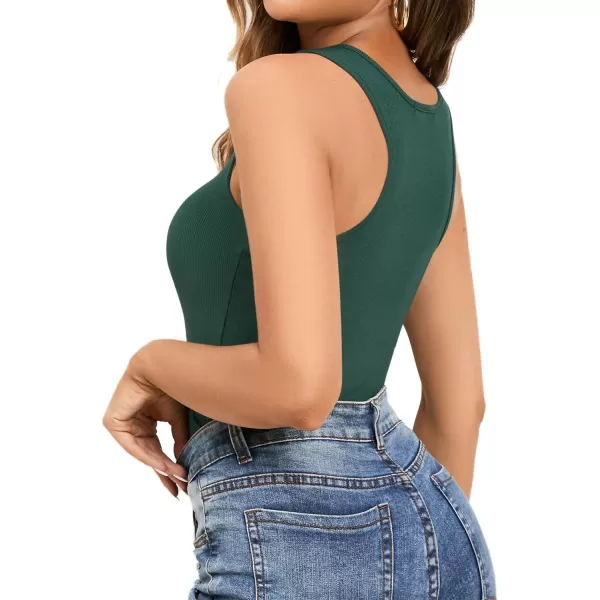 MANGOPOP Tank Top Scoop Neck Bodysuits for Women Sleeveless Racerback Ribbed Basic BodysuitTank Top Deep Green