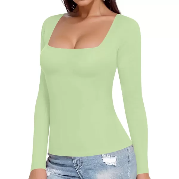 MANGOPOP Womens Long Sleeve Square Neck T Shirts Tops TeesFern Green