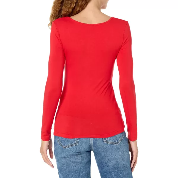 MANGOPOP Womens Long Sleeve Square Neck T Shirts Tops TeesRed