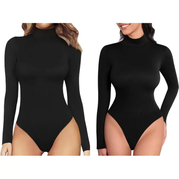 MANGOPOP Mock Turtleneck Long Sleeve Bodysuit  Thong ShapewearMANGOPOP Mock Turtleneck Long Sleeve Bodysuit  Thong Shapewear