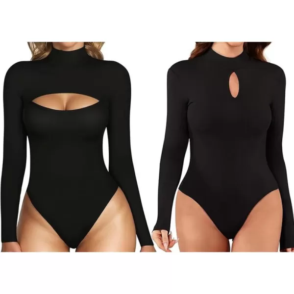 MANGOPOP Womens Mock Neck Cutout Front Bodysuit  Keyhole Long Sleeve BodysuitMANGOPOP Womens Mock Neck Cutout Front Bodysuit  Keyhole Long Sleeve Bodysuit