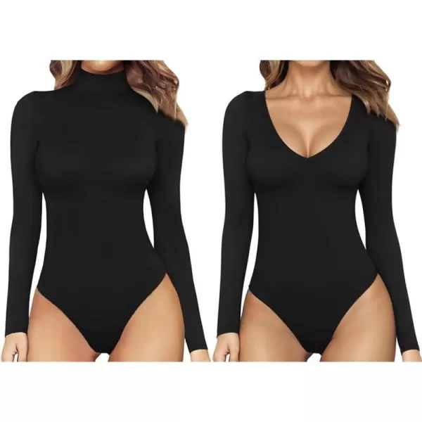 MANGOPOP Womens Mock Turtle Neck Long Sleeve Tops Bodysuit  V Neck Long Sleeve Tops BodysuitMANGOPOP Womens Mock Turtle Neck Long Sleeve Tops Bodysuit  V Neck Long Sleeve Tops Bodysuit