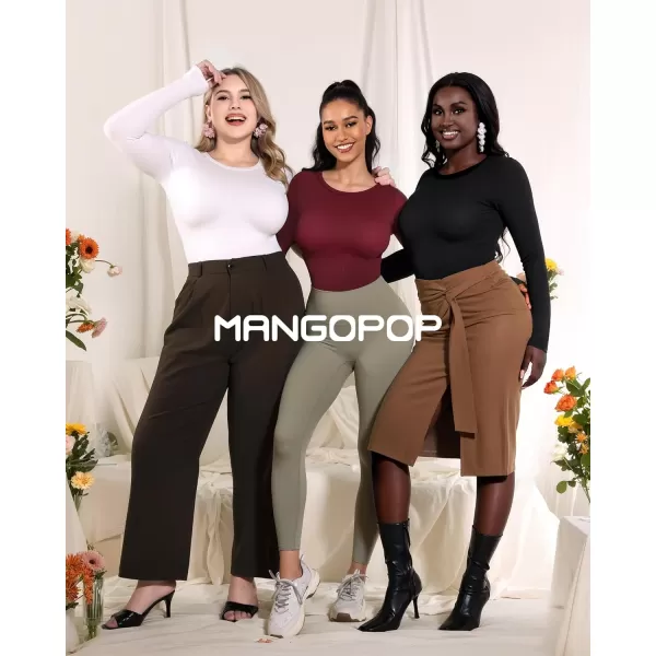 MANGOPOP Long Sleeve Thong Bodysuit Shapewear Tummy Control Crew Neck Seamless Body Suit for Women Ribbed BasicBurgundy