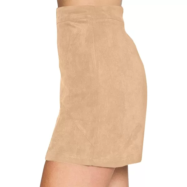 MANGOPOP Womens Basic Faux Suede High Waist Aline Mini Pencil Bodycon SkirtA Khaki