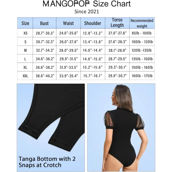 MANGOPOP Womens Bodysuit Ruffle Mock Turtle Neck Polka Dot Sheer Mesh Short Sleeve Long Sleeve Blouse Body Suit TopsBlack