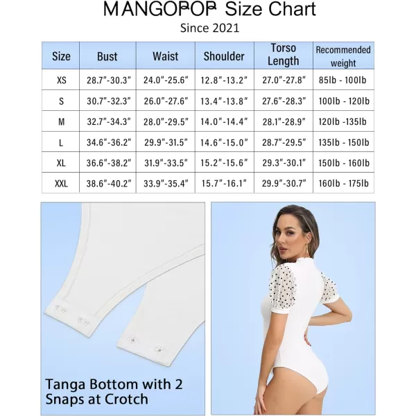 MANGOPOP Womens Bodysuit Ruffle Mock Turtle Neck Polka Dot Sheer Mesh Short Sleeve Long Sleeve Blouse Body Suit TopsWhite