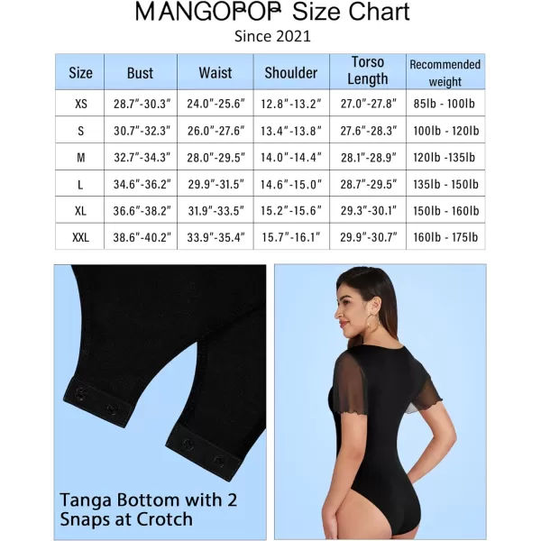 MANGOPOP Womens Bodysuit Square Neck Sheer Mesh Ruffle Flutter Puff Short Sleeve Slim Fit Blouse Body Suits TopStyle 2 Black