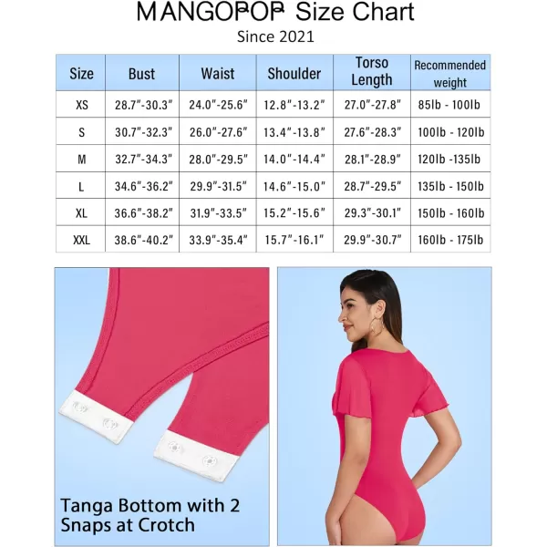 MANGOPOP Womens Bodysuit Square Neck Sheer Mesh Ruffle Flutter Puff Short Sleeve Slim Fit Blouse Body Suits TopStyle 2 Hot Pink