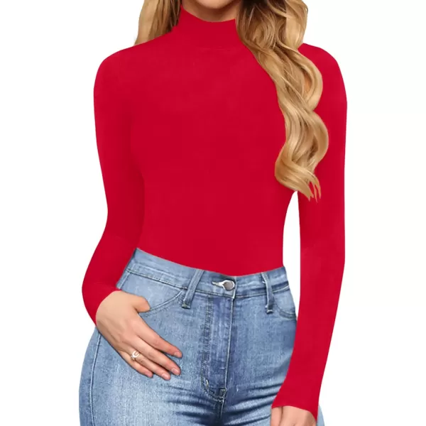 MANGOPOP Womens Mock Turtle Neck Long Sleeve Tops Bodysuit Jumpsuit Long Sleeve Red Fleece Lined SmallMANGOPOP Womens Mock Turtle Neck Long Sleeve Tops Bodysuit Jumpsuit Long Sleeve Red Fleece Lined Small