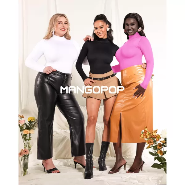 MANGOPOP Mock Turtleneck Long Sleeve Bodysuit Thong Shapewear Tummy Control Ribbed SeamlessBlush