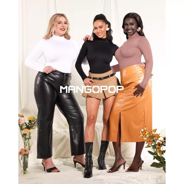 MANGOPOP Mock Turtleneck Long Sleeve Bodysuit Thong Shapewear Tummy Control Ribbed SeamlessMarsala