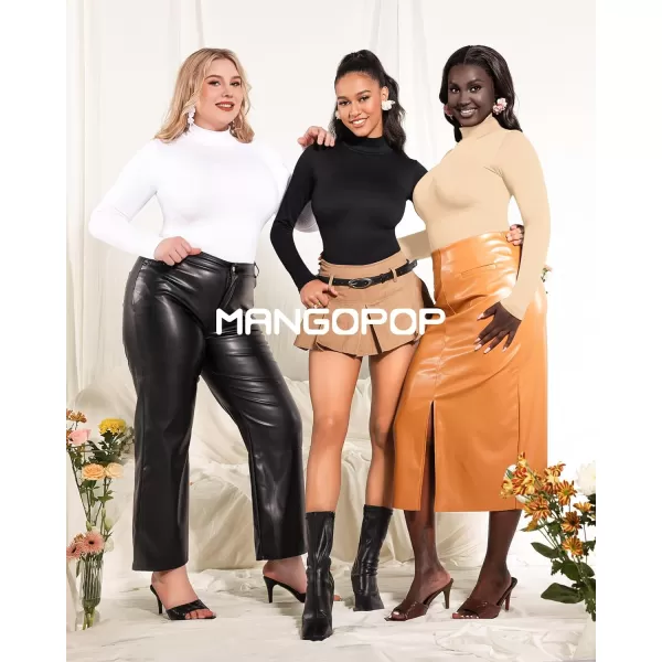 MANGOPOP Mock Turtleneck Long Sleeve Bodysuit Thong Shapewear Tummy Control Ribbed SeamlessNude