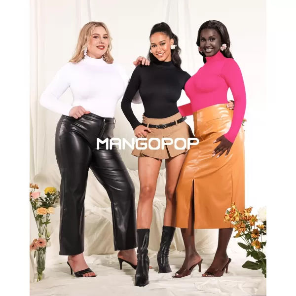 MANGOPOP Mock Turtleneck Long Sleeve Bodysuit Thong Shapewear Tummy Control Ribbed SeamlessRose Pink