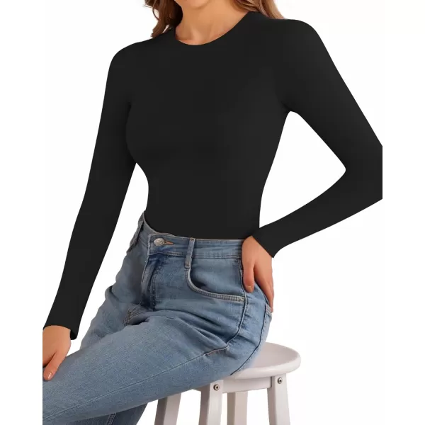 MANGOPOP Womens Short Sleeve Long Sleeve Crew Neck T Shirts Tops TeesLong Sleeve Black