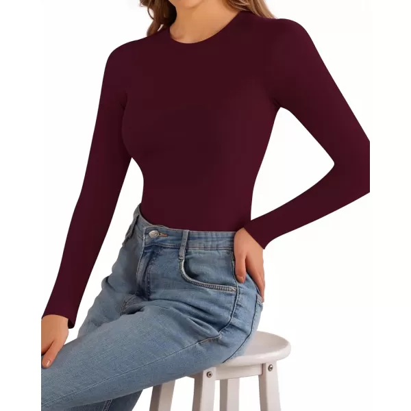 MANGOPOP Womens Short Sleeve Long Sleeve Crew Neck T Shirts Tops TeesLong Sleeve Burgundy