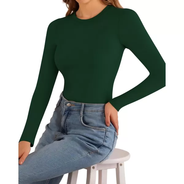 MANGOPOP Womens Short Sleeve Long Sleeve Crew Neck T Shirts Tops TeesLong Sleeve Deep Green