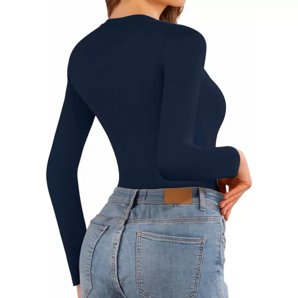 MANGOPOP Womens Short Sleeve Long Sleeve Crew Neck T Shirts Tops TeesLong Sleeve Navy Blue