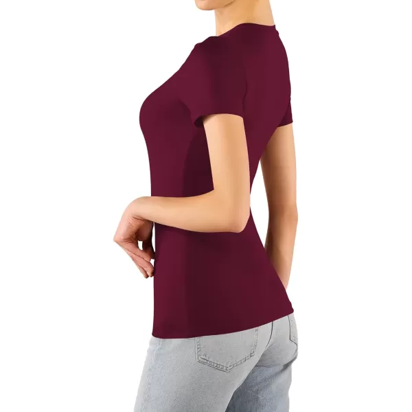 MANGOPOP Womens Short Sleeve Long Sleeve Crew Neck T Shirts Tops TeesShort Sleeve Burgundy