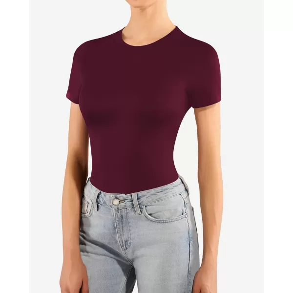 MANGOPOP Womens Short Sleeve Long Sleeve Crew Neck T Shirts Tops TeesShort Sleeve Burgundy