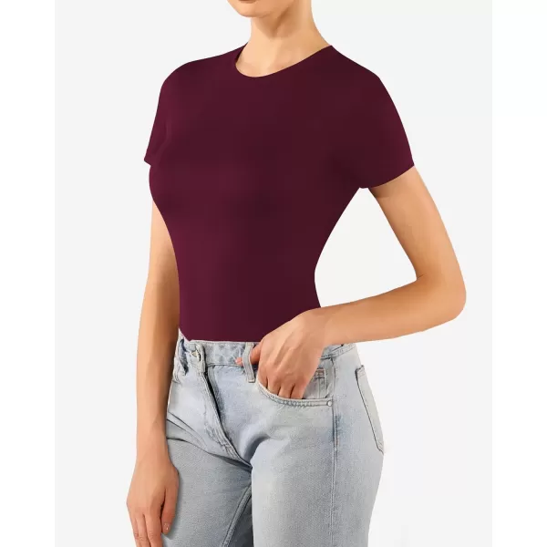 MANGOPOP Womens Short Sleeve Long Sleeve Crew Neck T Shirts Tops TeesShort Sleeve Burgundy