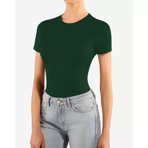 MANGOPOP Womens Short Sleeve Long Sleeve Crew Neck T Shirts Tops TeesShort Sleeve Deep Green