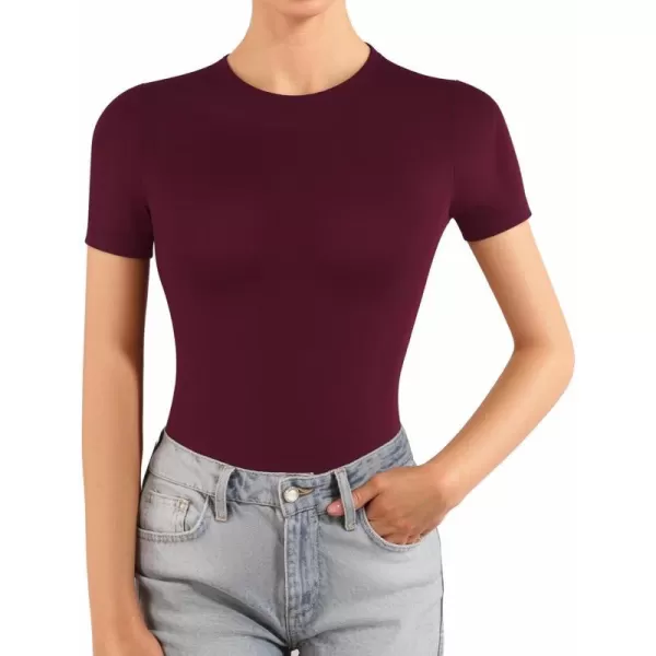 MANGOPOP Womens Short Sleeve Long Sleeve Crew Neck T Shirts Tops TeesShort Sleeve Burgundy