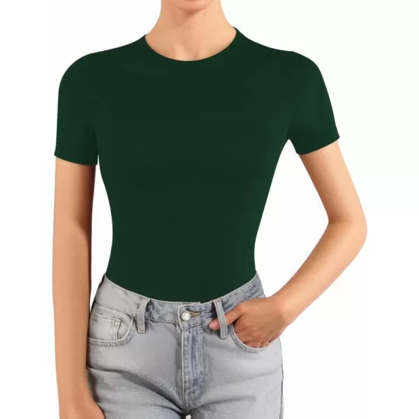 MANGOPOP Womens Short Sleeve Long Sleeve Crew Neck T Shirts Tops TeesShort Sleeve Deep Green