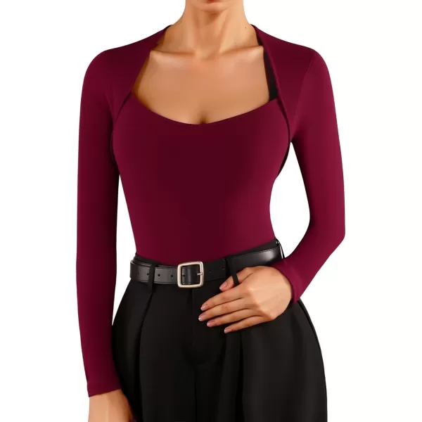 MANGOPOP Scoop Neck Long Sleeve BodysuitBurgundy