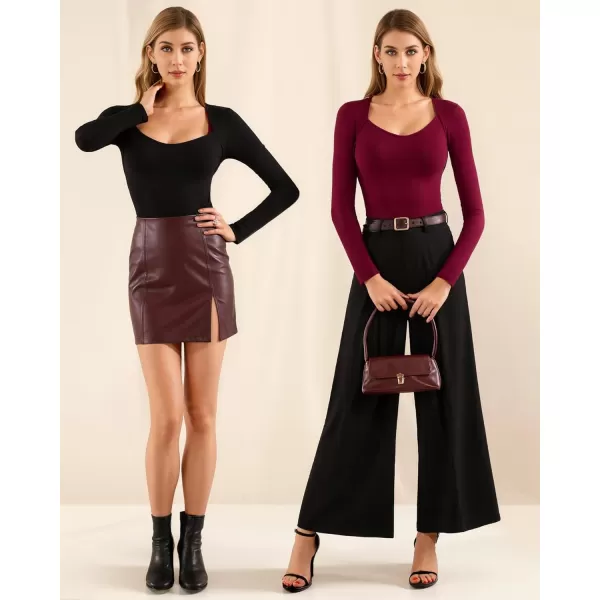 MANGOPOP Scoop Neck Long Sleeve BodysuitBurgundy