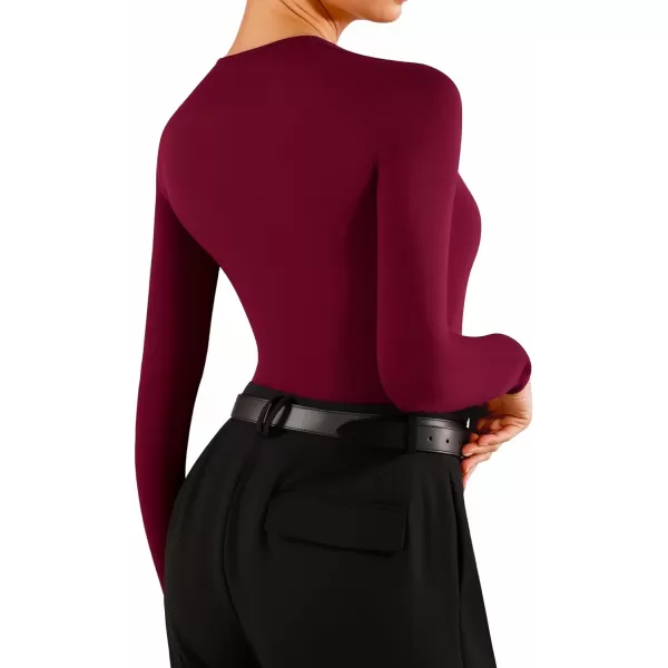 MANGOPOP Scoop Neck Long Sleeve BodysuitBurgundy