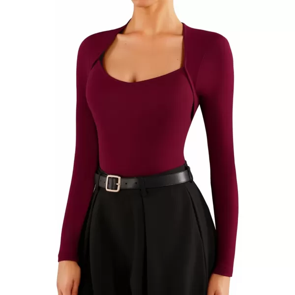 MANGOPOP Scoop Neck Long Sleeve BodysuitBurgundy