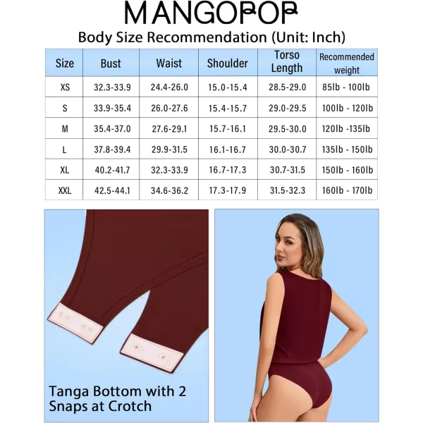 MANGOPOP Womens Body Suits V Neck Loose Fit Satin Blouse Sleeveless Long Sleeve Tank Bodysuit Tops ElegantWine Red