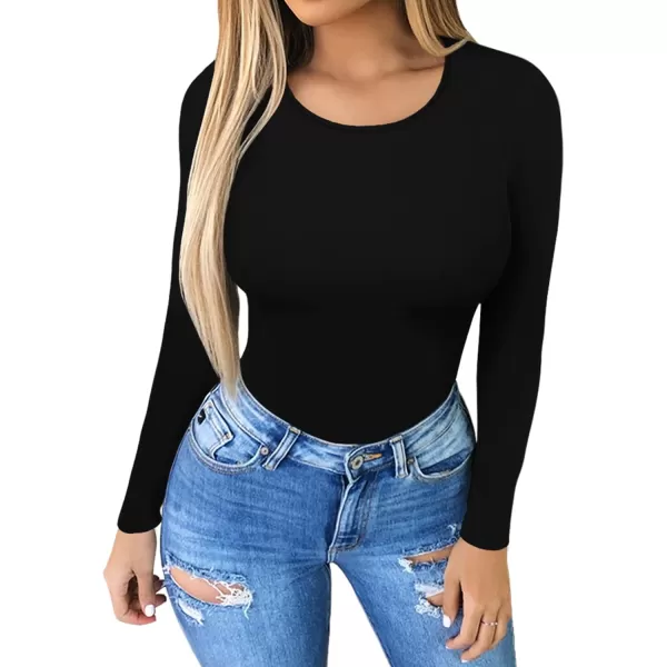 MANGOPOP Womens Round Collar Clothing Short Sleeve Long Sleeve Tops T Shirt BodysuiC Long Sleeve Black Fleece Lined