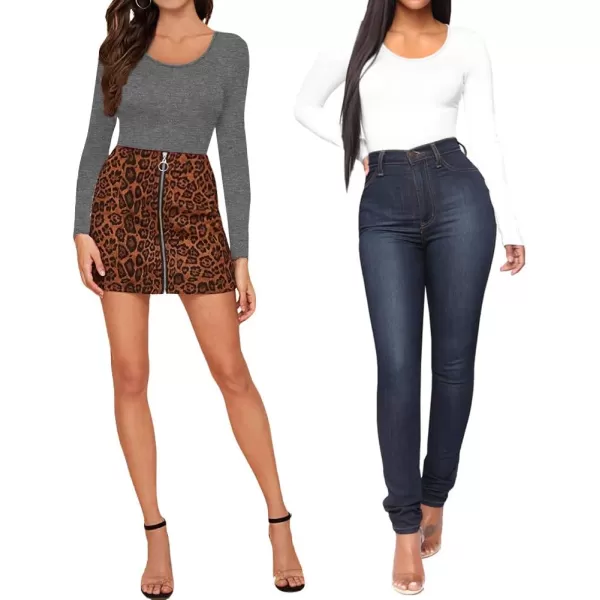 MANGOPOP Womens Round Collar Clothing Short Sleeve Long Sleeve Tops T Shirt BodysuiDark Heather Grey