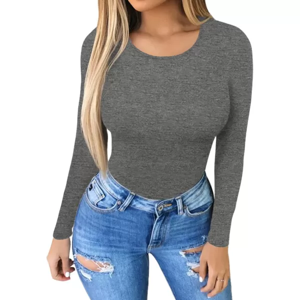 MANGOPOP Womens Round Collar Clothing Short Sleeve Long Sleeve Tops T Shirt BodysuiDark Heather Grey