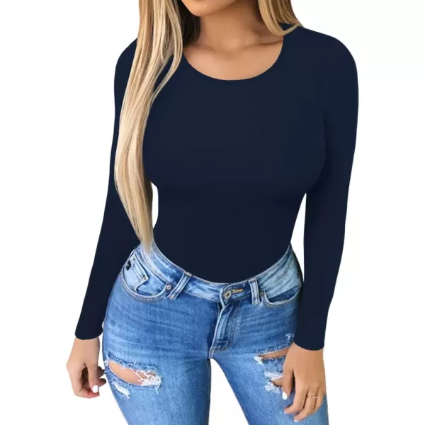 MANGOPOP Womens Round Collar Clothing Short Sleeve Long Sleeve Tops T Shirt BodysuiDeep Blue